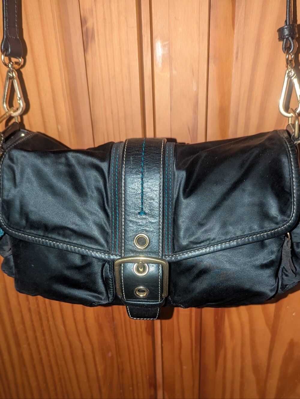 Coach Y2K  Hampton Nylon Black Crossbody Bag With Flap Buckle 8F27